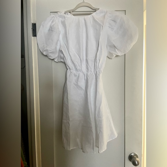 DISSH NAT WHITE GATHERED LINEN MINI DRESS - Picture 4 of 6